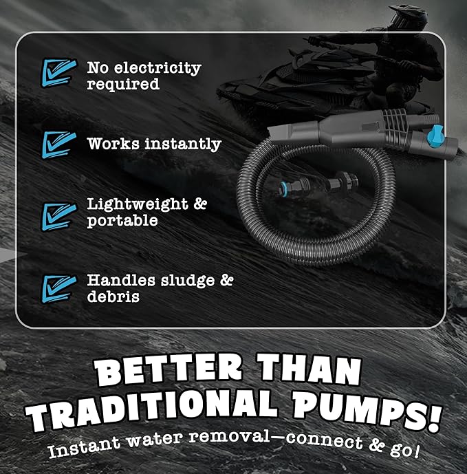 Salty Captain FlowVac Water Vacuum – Venturi-Powered Suction for Fast Water & Debris Removal – No Electricity Needed – Ideal for Boats, 4WD, Pools & Home Cleanup – Lightweight, Durable & Easy to Use
