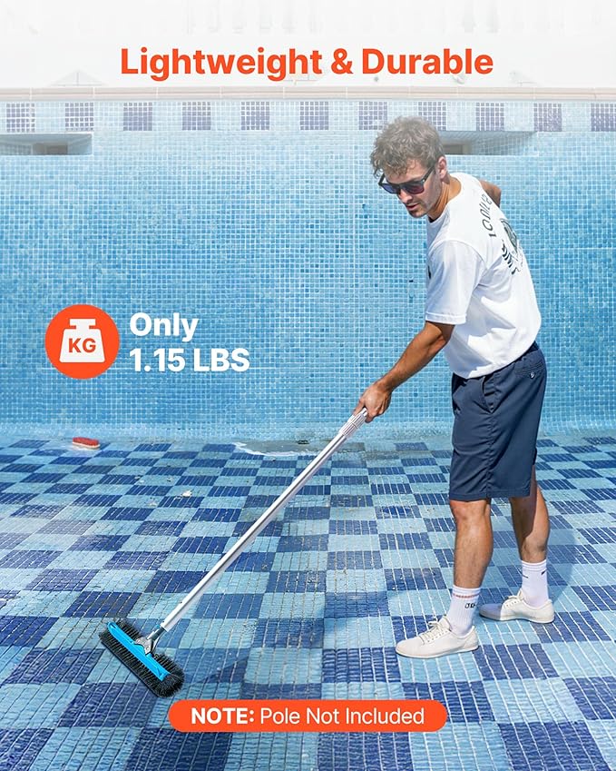 VEVOR Pool Brush Head, 20 Inch Scrub Brushes with Nylon Bristles and Aluminum Pole Connector, Heavy Duty Curved Brush Head for Cleaning Inground/Above Ground Swimming Pool Walls, Pole Not Included