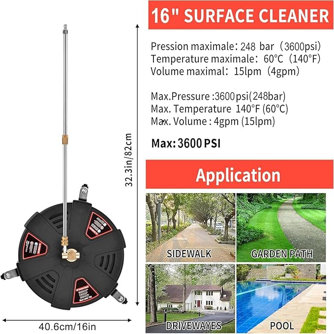 Driveway Cleaner Pressure Washer - Stainless Steel Pressure Washer Surfaces Cleaners | Outdoor Surfaces Cleaners, Construction Cleaning Pressure Washer Floor Tool for Sidewalks, Decks, Patios