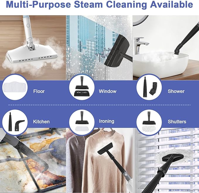 7-in-1 Steam Mop, 1200W Rotated Steam Cleaner for Home, 2 Modes, 400ML Removable Tank, 23FT Cord, 2 Washable Pads, Multi-Surface Steamer for Hard Floor, Laminate Floor, Tiles Cleaning (Light Blue)