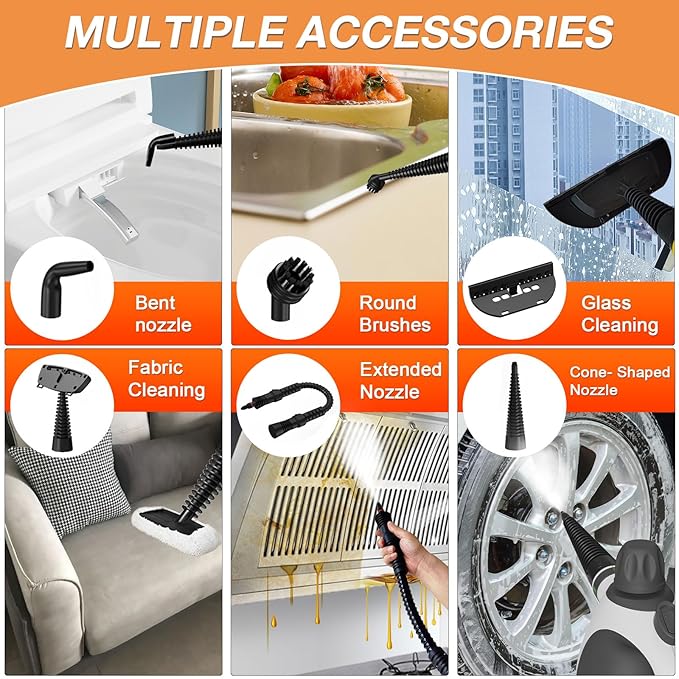 Handheld Steam Cleaner, Pressurized Multi-Purpose Natural Steamer with 12 pcs Accessories, Steamer for Cleaning Car, Countertop Bathroom, Shower, Upholstery, Couch, Tile Grout, Window, Grease