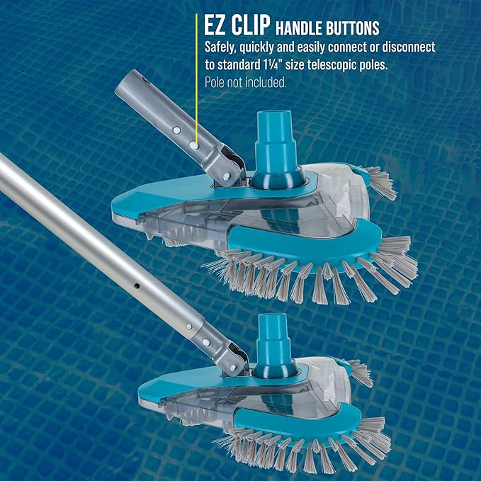 U.S. Pool Supply Premium Triangular Weighted Pool Vacuum Head with Side Brushes, Swivel Connection, EZ Clip Handle - Above Ground & Inground Swimming Pools – Vinyl Liner Floor, Wall, Corner Cleaner