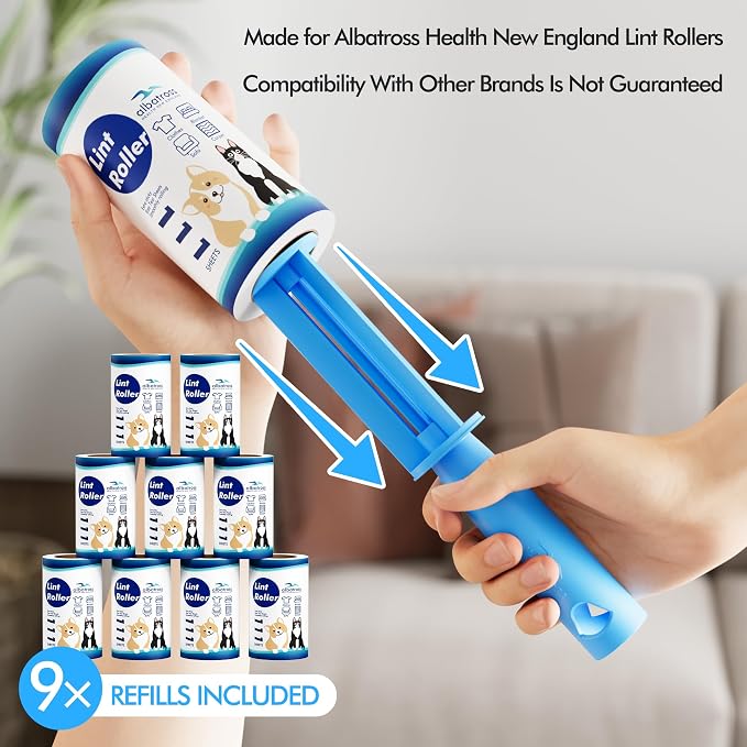 Albatross Health New England 999 Sheets Lint Rollers Refills, 9 Rollers | Easy to Peel, Home Cleaning, Lint Remover for Clothes, Furniture, Couch, Car Seats, Designed for Pet Owners - Image 2