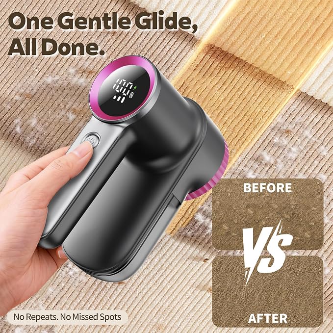 Rechargeable Fabric Shaver & Lint Remover, Electric Sweater Defuzzer with 3 Speeds, 6 Leaf Blades, LED Display & Type-C Fast Charging, Lint Shaver for Clothes, Furniture, Sweater, Couch - Image 3