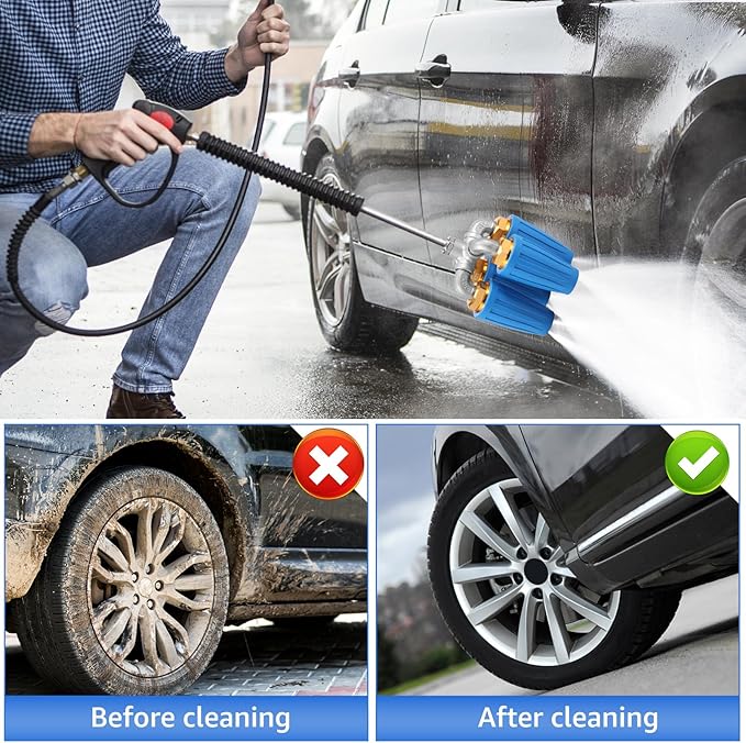 4 in 1 Quad Turbo Nozzle Pressure Washer Aluminum Alloy 4000 PSI Swivel Nozzle with 1/4 Inch Quick Connector 360° Rotating Pressure Washer