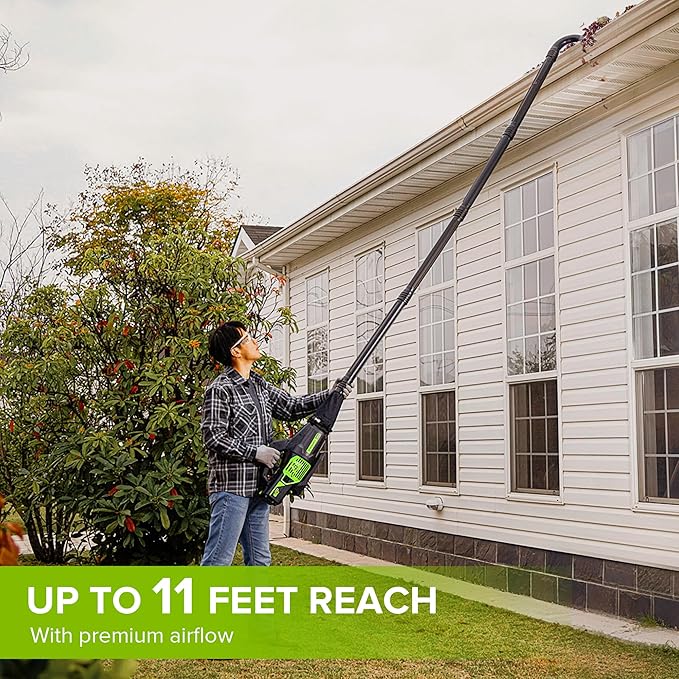 Greenworks Gutter Cleaning Kit - Up to 11 ft reach - Compatible with Greenworks 40V, 60V & 80V Blowers with 450+ CFM up to 5-inch diameter