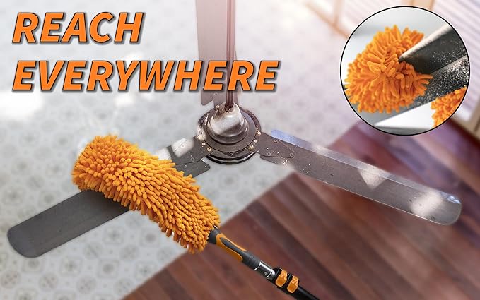 20 Foot High Reach Duster Kit with 4-12 ft Extension Pole // High Ceiling Dusting and Window Cleaning Kit with Telescopic Pole // Baseboard and Wall Washer Mop, Squeegee, Fan Blade & Cobweb Dusters