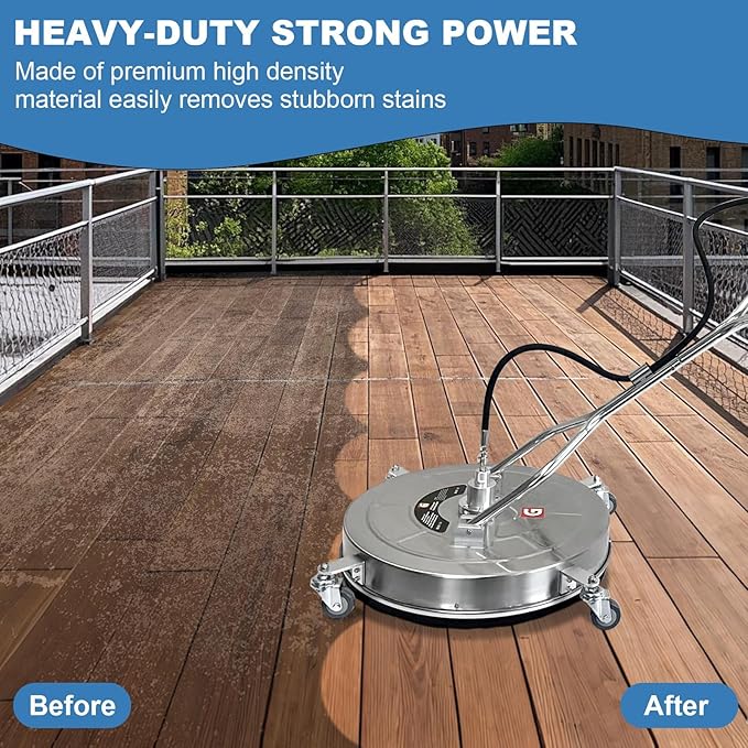 20" Pressure Washer Surface Cleaner with 4 Wheels, Stainless Steel Dual Handle Surface Cleaner for Pressure Washer 4600 PSI Attachment for Concrete, Deck, Driveways, Patios, Sidewalks