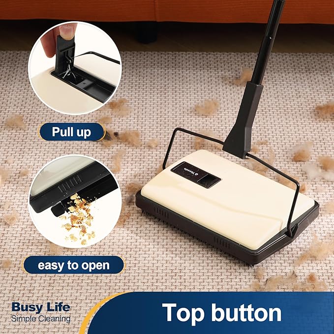 Yocada Manual Carpet Sweeper Cleaner Household Sweeper Lightweight Hand Push Non-Electric for Home Office Low&Undercoat Carpets Rugs Pet Hair Dust Scraps Paper Small Rubbish Cleaning 1*Extra Brush