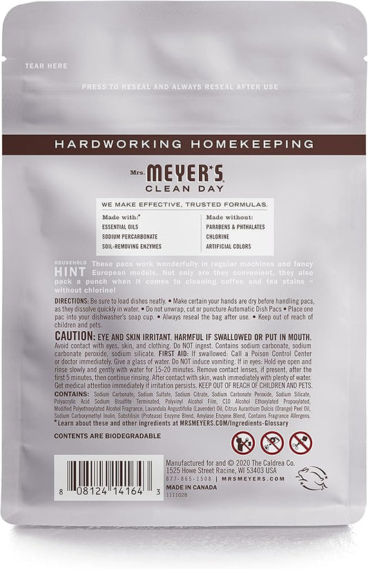 MRS. MEYER'S CLEAN DAY Automatic Dishwasher Pods, Lavender, 20 Count - Pack of 3 (60 Total Pods)