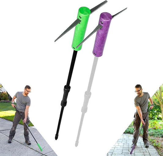 BICRACKIE Stand-Up Crack Weeding Tool with 60" Steel Pole; Steel Blade with 2-Sized, 5" Tapered Ends for Driveways, Patios, Sidewalks, Pavers to Remove Weeds Easily; Made in USA