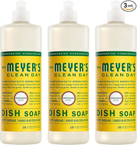 MRS. MEYER'S CLEAN DAY Liquid Dish Soap, Honeysuckle Scent, 16 Fl Oz Bottle - 3 Pack