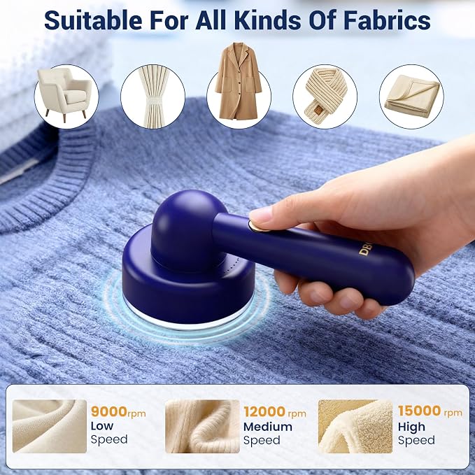 DBC Fabric Shaver & Lint Remover for Clothes, Sweaters & Furniture | 6-Leaf Blade, 3 Speeds, 2H Runtime, Portable Design Perfect for Travel, Includes 2 Extra Blades - Image 8
