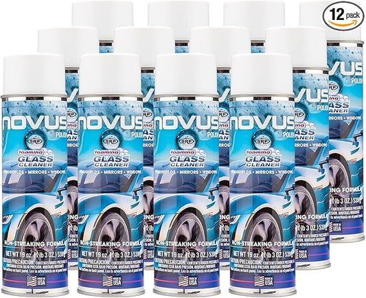 Novus 1802 | Glass Cleaner Spray | Powerful Foaming Glass Cleaner, Streak-Free Shine for Home and Auto | Safe for All Glass Surfaces | 19 Ounces (12 Pack)