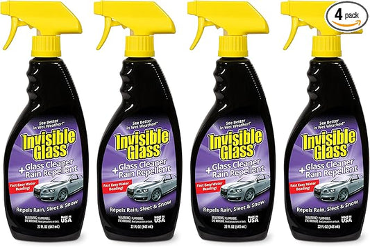 Invisible Glass 92184-4PK Glass Cleaner + Rain Repellent 2-in-1 Windshield and Window Spray, Cleans Auto Glass, Repels Rain, Sleet, Snow, Improves Wet Weather Visibility – 22 fl oz (Pack of 4)