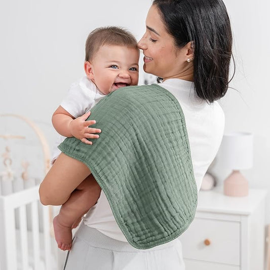 Comfy Cubs Muslin Burp Cloths 20" x 10", Pack of 6 - Large, 6-Layer, Ultra Absorbent 100% Cotton for Baby Drool and Messes - Soft, Safe & Gentle Baby Burp Cloths Set for Boys & Girls - Fern
