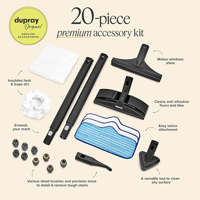 Dupray Neat Steam Cleaner, Multipurpose Steamer for Floors, Grout & Upholstery, Chemical-Free Cleaning, Large Tank, 20-Piece Accessory Kit *Kills 99.9% of Bacteria & Viruses