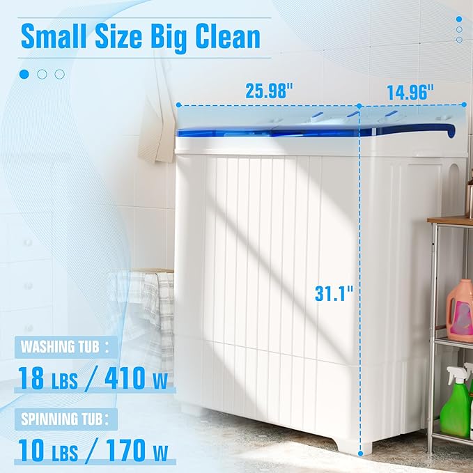 Superday Portable Washing Machine with Longer Hose, 28Lbs Compact Mini Washer and Dryer Combo,Twin Tub Washing Machine Laundry Compact Washer spinner Combo for Apartments RVs and Dorms(Blue)