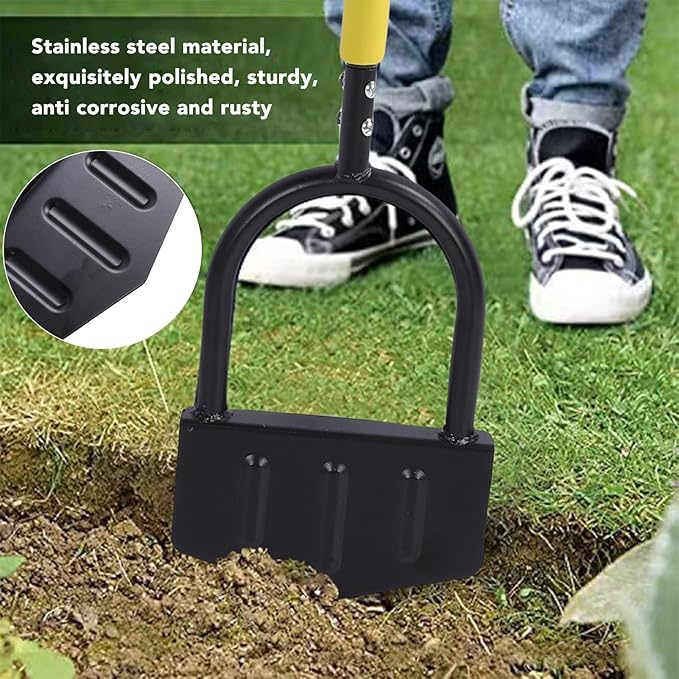 Hilitand Half Moon Lawn Edger Manual Edger Stainless Steel Lawn Edging Tool with T Handle for Garden Flower Bed Sidewalk Driveway