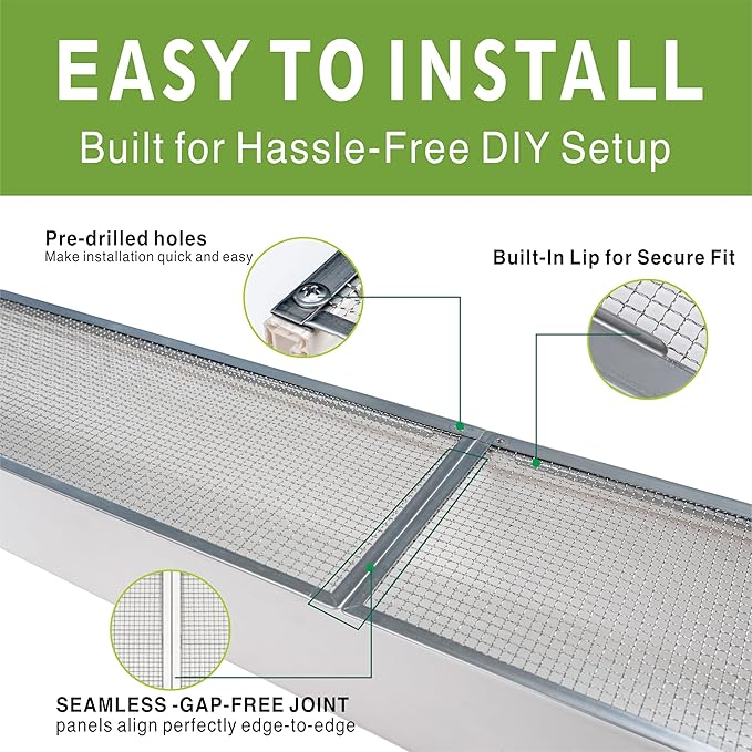 6 Inch Gutter Guard - Heavy Duty 100% Stainless Steel High-Flow Leaf Screen for Debris, Clog & Overflow Protection - Fits K-Style & Half-Round, Screws Included (50 FT, 15 pcs, 6in x 40in)