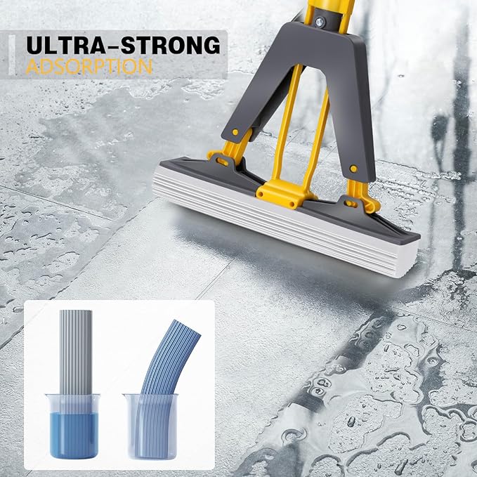 Masthome 36" Commercial Mop with 3 Microfiber Pads & Roller Sponge Mop with 3 Absorbent PVA Mop Refills- Home & Office Suitable