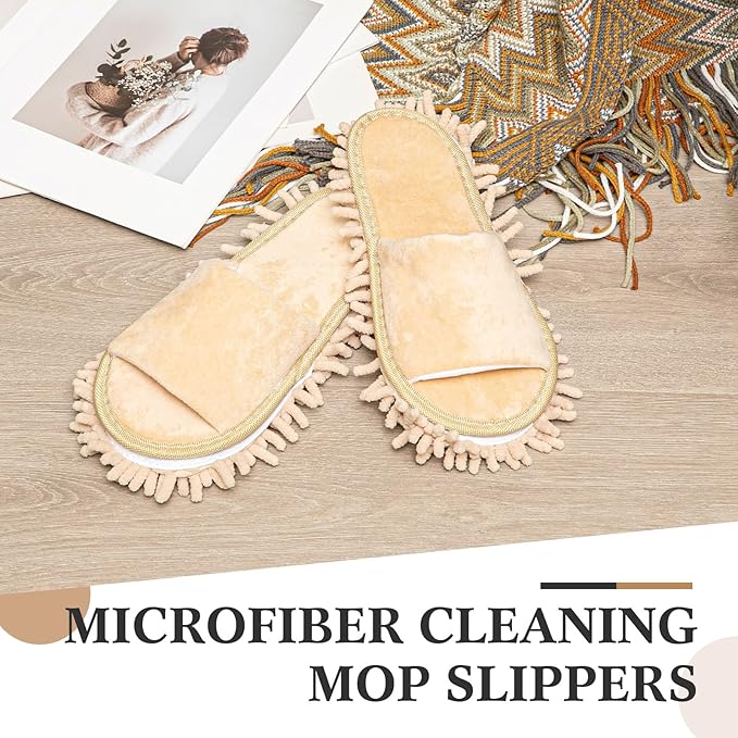 HooLing 10 Pairs Unisex Microfiber Mop Slippers for Floor Cleaning Washable Detachable House Mop Shoes Indoor Dirt Dusting Mopping Slippers for Women Men Home Office Kitchen, 4 Colors (Large)