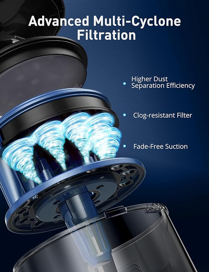 Aspiron 1700W Canister Vacuum Cleaner, 45Kpa Bagless Vacuum Cleaner, Multi-Cyclonic Filtration, 2 Anti-Allergen HEPA Filters, 3.5QT Dust Cup, 4 Tools, Corded Vacuum for Hard Floor, Pet Hair, Azure