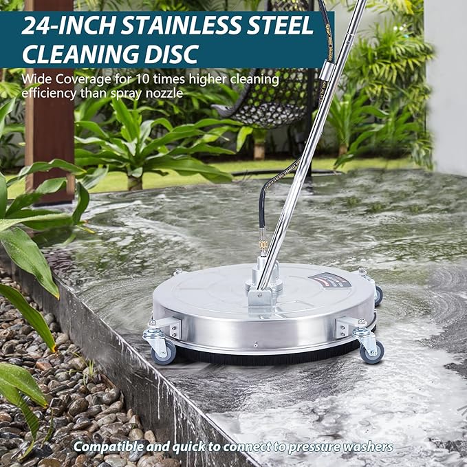 Towallmark 24" Pressure Washer Surface Cleaner with Dual Handle, 4 Wheels, 3/8" Quick Connect, 2 Replacement Nozzles, Stainless Steel Power Washer Surface Cleaner for Driveway Sidewalk Patio 4000 PSI