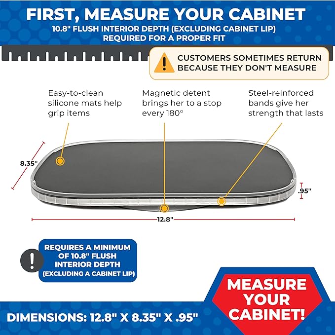 Lazy Susan Organizer for Cabinet Steel-Reinforced Rotating Kitchen Organizer Lazy Susan Turntable – Rectangular Turntable for Kitchen Cabinets – Holds Up to 30 lbs with Non-Slip Mat for Pantry Storage