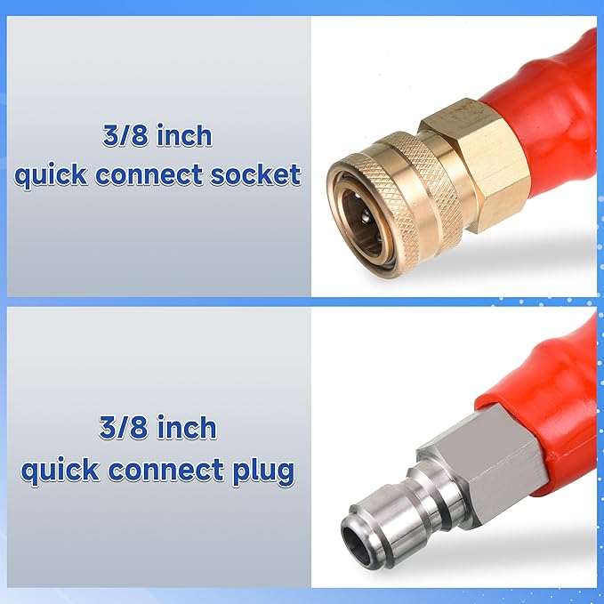 RIDGE WASHER Pressure Washer Hose 100 Feet X 3/8 Inch for Hot and Cold Water, Non Marking Gray Power Washer Hose, M22 14 mm to 3/8 Inch Quick Connect, 4000 PSI