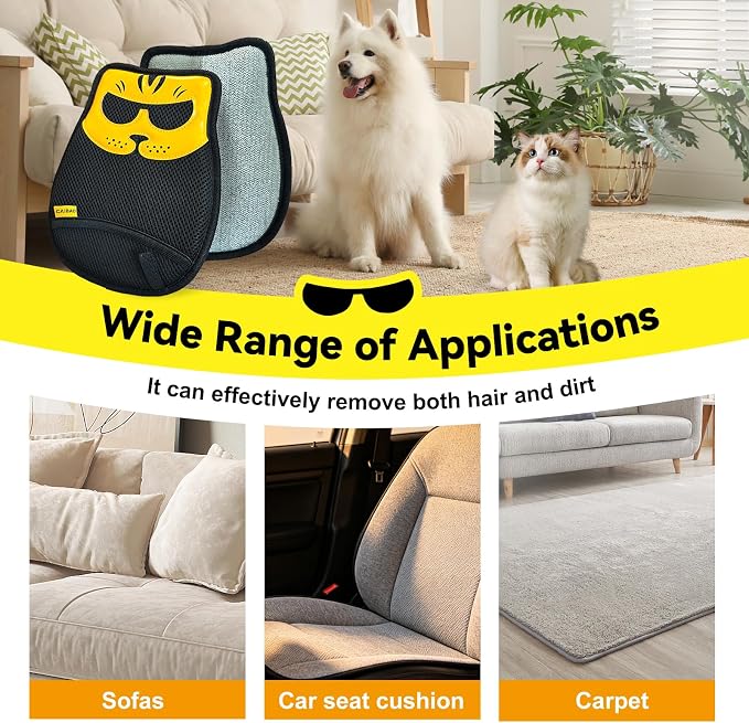 Pet Hair Removal Glove - Washable Reusable, 2pcs | Electrostatic dual-direction fiber grabs loose fur. Works on sofas, rugs, car seats & pet beds. Cat & dog hair - Image 3