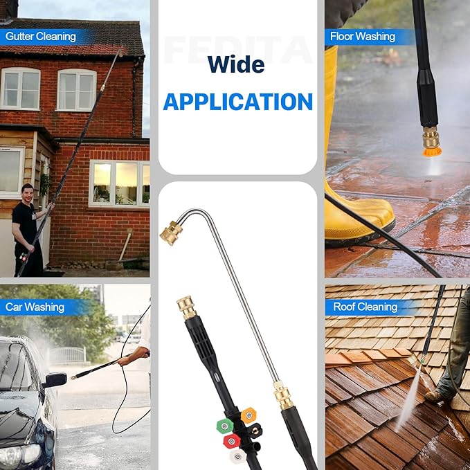 Pressure Washer Extension Wand, 110 Inch Gutter Cleaning Tools from The Ground, Power Washer Extension Pole with 5 Nozzle Tips, Curved Rod, 1/4" Quick Connect, Pressure Washer Lance, 4000 PSI