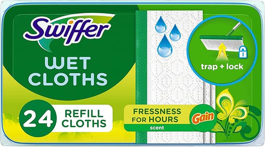 Swiffer Sweeper Wet Mopping Cloths, Multi-Surface Floor Cleaner with Gain Original Scent, 24 Count