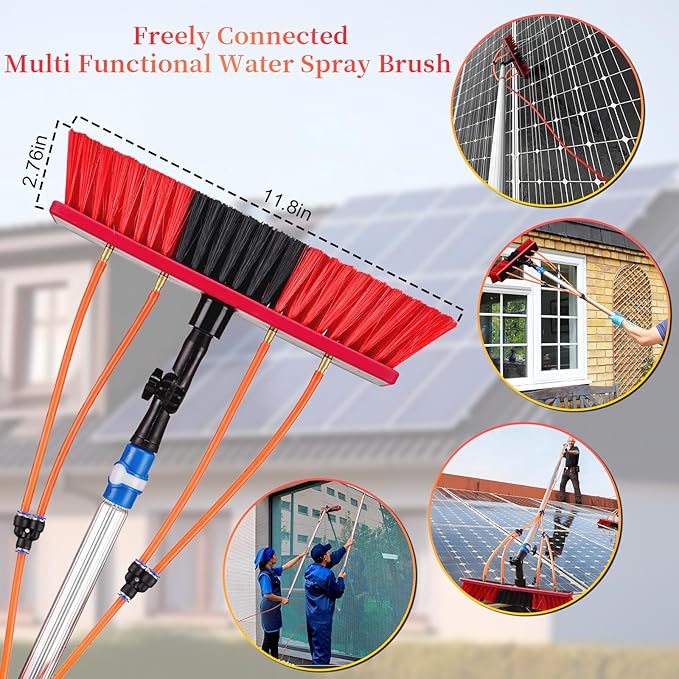 Water Fed Pole Kit 40 FT Adjustable Solar Panel Cleaning Kit Cleaner Tool for Window Glass Roof Outdoor Glass Brush Window Washing Equipment (40FT)