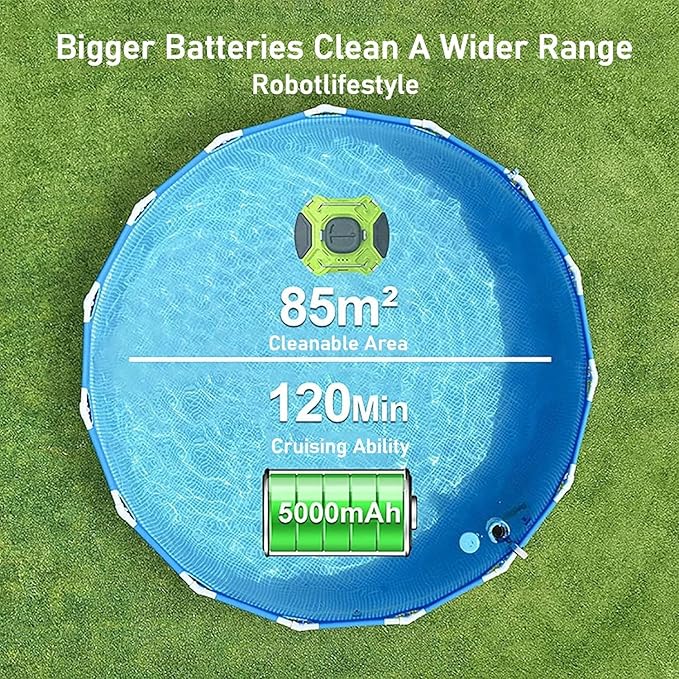 Cordless Robotic Pool Cleaner, Swimming Pool Cleaner Robot Automatic 5000mAh Intelligent Rechargeable Robotic Pool Vacuum Cleaning Electric Equipment Cordless