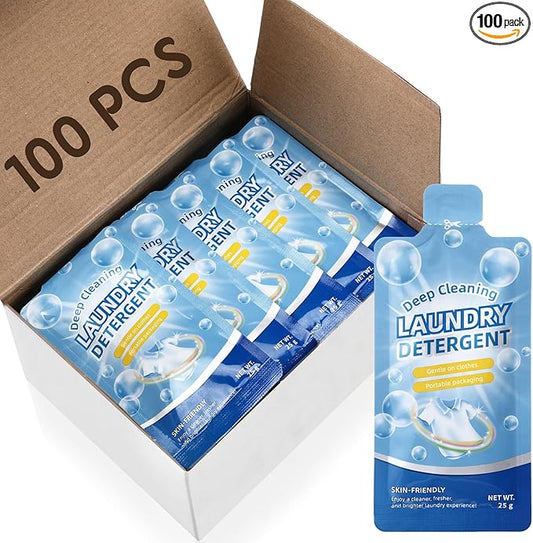 Loopeer 100 Pcs Individual Travel Laundry Detergent 0.88 oz Portable Detergent Packets Travel Size Single Use Liquid Soap for Traveler Hostel Essentials Cleaning