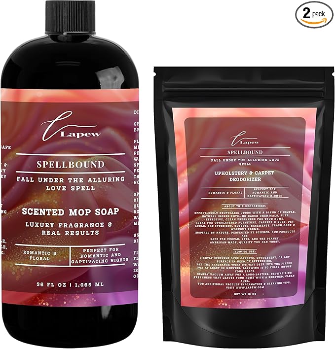 Lapew Spellbound Scented Cleaning Bundle | Carpet Deodorizer Powder (16 oz) & Mop Soap Concentrate (36 oz) | Pet-Friendly Odor Eliminator