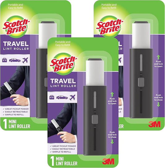 Scotch-Brite Retractable Lint Rollers 3-Pack, Portable Travel-Size Lint Removers for Pet Hair on Clothes, Furniture & Car, 3 in x 8.5 in Mini Rollers, 30 Sticky Sheets Each by Unknown