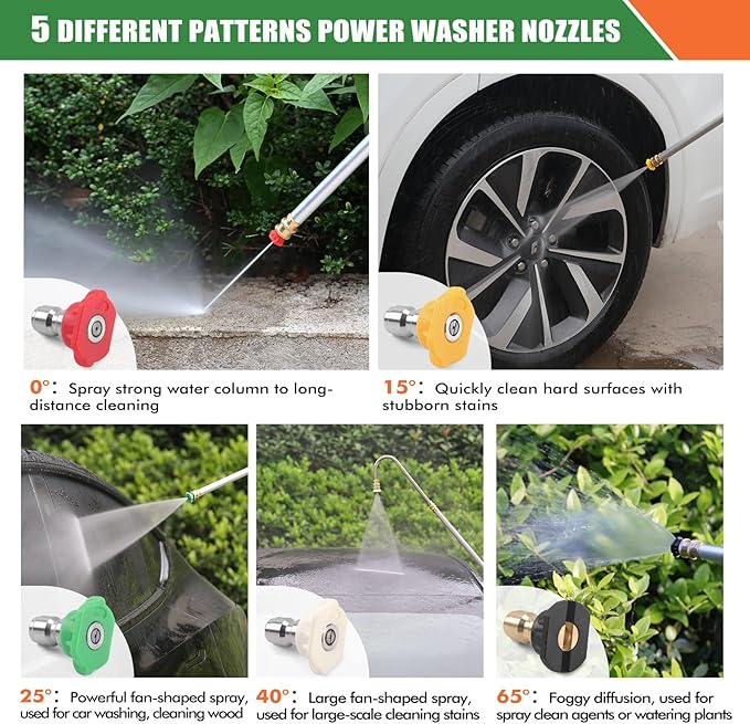 Gutter Cleaning Tools From the Ground, 13 FT Pressure Washer Extension Wand, Power Washer Lance With 5 Pressure Washer Spray Nozzle Tips, 30°, 120° Gutter Cleaner Curved Rod for Wall Roof Gutter