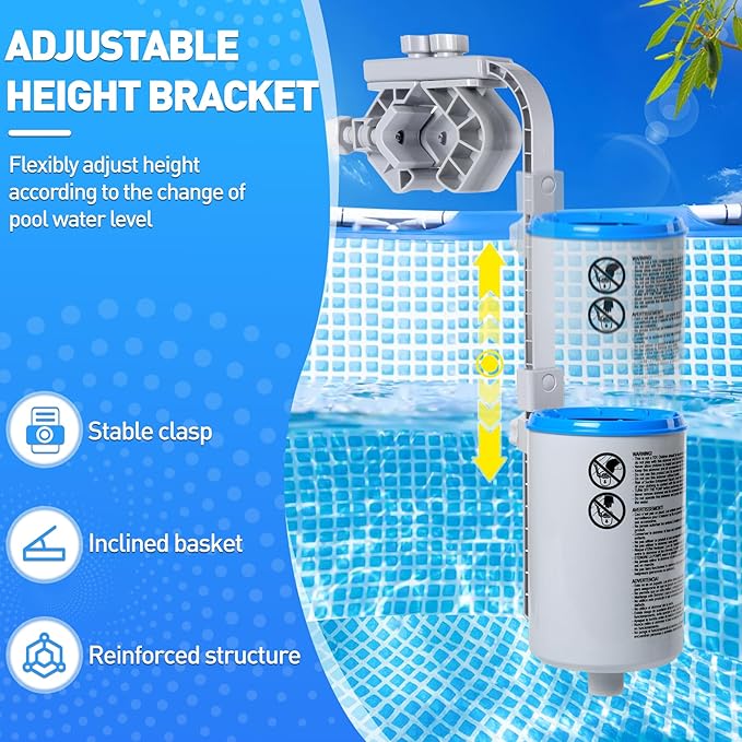 Above Ground Pool Skimmer Comes with 3 Skimmer Socks | Height-Adjustable Wall Mount Surface Skimmer | Heavy-Duty Floating Pool Skimmer - Auto-Skimming Leaves & Fine Debris from Pool Surface
