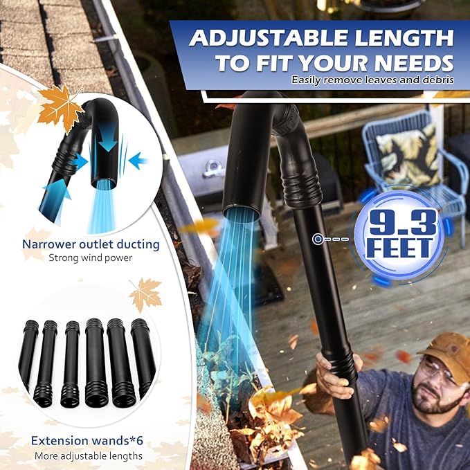 Buzzlett Upgraded Universal Gutter Cleaning Tools for Leaf Blowers, Compatible with Leaf Blower Brands EGO Power+, Worx, Black+ Decker, SUNCHERS, HEINPRO, RYAHT, DEWALT, etc. Extends Up to 11FT