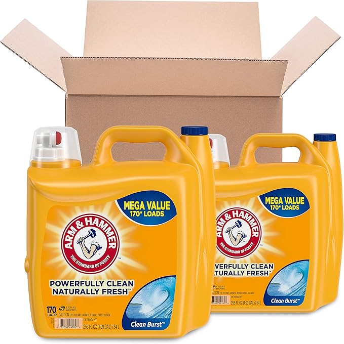 Arm & Hammer Liquid Laundry Detergent, Clean Burst, 170 Loads, 255 Fl Oz (2 pack)