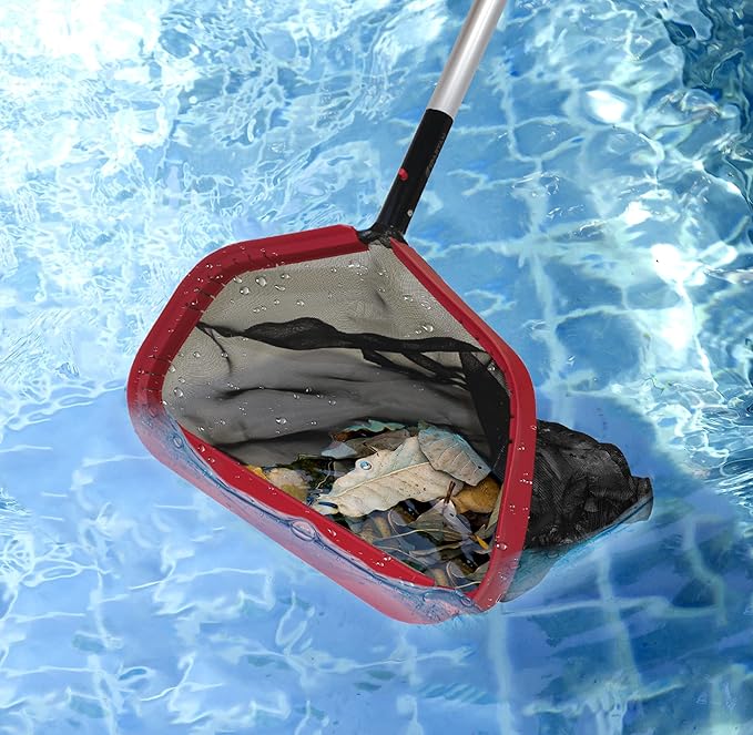 SKIMLITE MANUFACTURING SP100 Leaf Skimmer Net for Cleaning Pools 14" Heavy Duty Fine Mesh Rake Cleaner Tool Reinforced Frame & Metal Handle Debris Removal for Inground Hot Tub Spa, Fits All Pool Poles