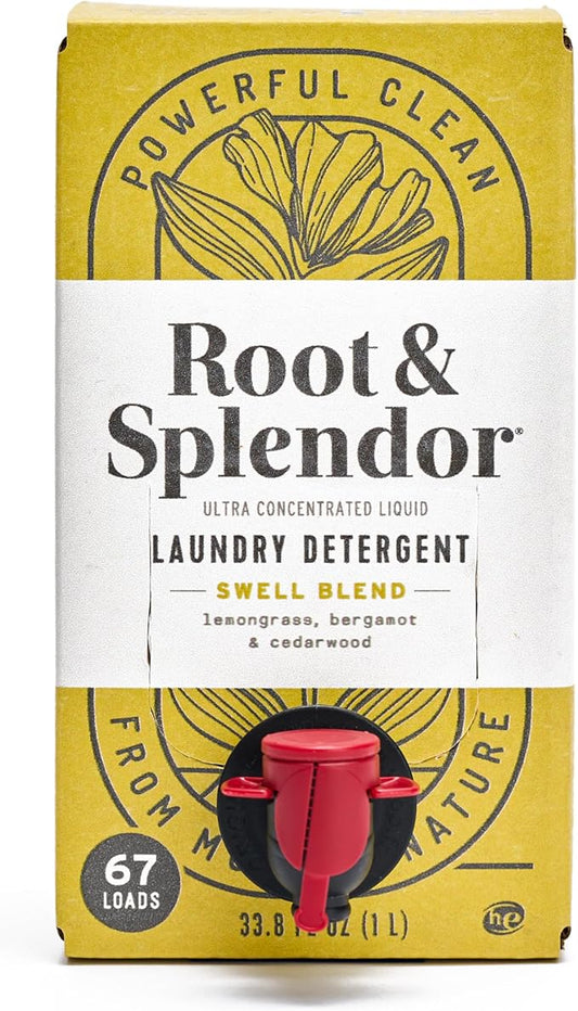 Root & Splendor Ultra Concentrated All Natural Laundry Detergent Liquid - Plant Based, Enzymatic Laundry Soap, Swell Scent, 1 Liter, 67 Loads