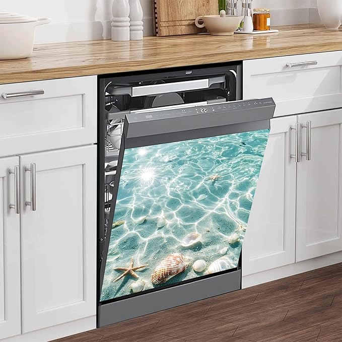 NYZE Dishwasher Magnets Cover, Dishwasher Magnetic Sticker Decorative, 23 x 26 Inch Reusable Dish Washer Cover Mat for Dishwashers (Underwater Seashells)