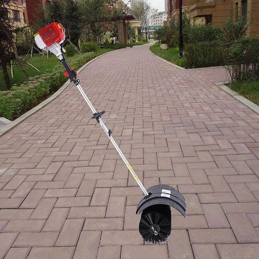 52CC 2.3HP Gas Power Handheld Sweeper Outdoor Gasoline Power Nylon Broom Machine Driveway Cleaning Tool Hand-held Floor Sweeper for Cleaning Grass Snow and Lawn, Red+Black