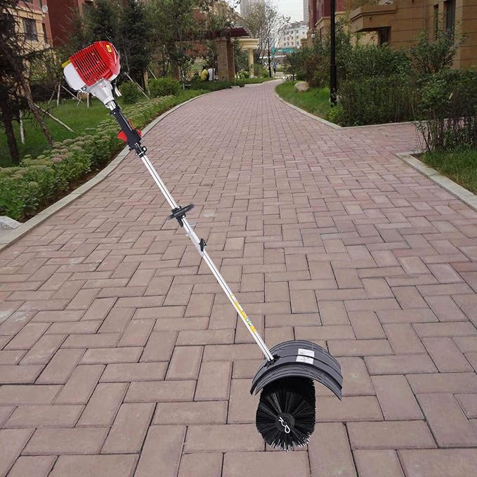 2 Stroke Gas Power Broom Sweeper Handheld Turf Grass Cleaner Driveway Snow Cleaning Machine Tool Walk Behind Tractor 1-Cylinder Air-Cooled (52CC-2.3HP/1700W)