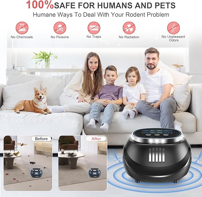 Mouse Repellent Plug-in Ultrasonic – Indoor Home Mice & Rodent Repeller, 2026 Upgraded Electronic Pest Control Device, 4 Modes, Covers 1300 Sq Ft, Works for Squirrels, Bats, Roaches & Spiders