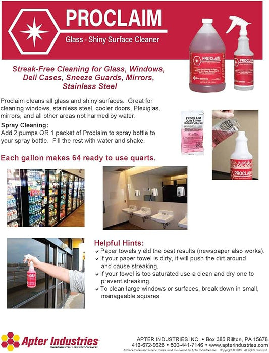 Proclaim Glass and Shiny Surface Cleaner - Streak-Free Cleaner for Glass and Shiny Surfaces (Pack of 30)