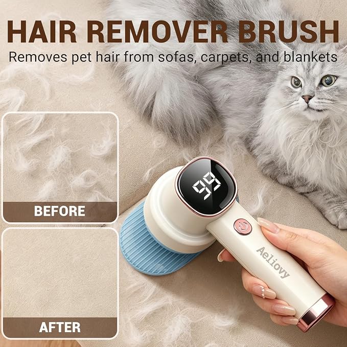 Fabric Shaver, 3 in 1 Lint Remover with Hair Remover Brush & Lint Rollers, Digital Led Display, 3 Speeds with Replaceable Blades, Remove Pilling for Clothes, Furniture, Sweater, Couch, Blanket, Pet - Image 3